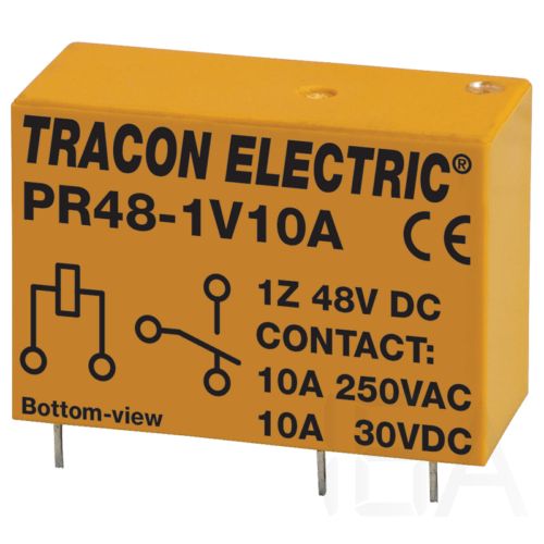 Tracon  Print relé, PR48-1V10A,  48V DC / 1×CO (10A, 230V AC / 30V DC) Miniatűr print relé 0