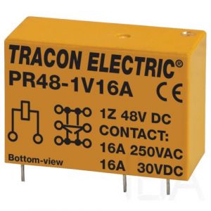 Tracon  Print relé, PR48-1V16A,  48V DC / 1×CO (16A, 230V AC / 30V DC) Miniatűr print relé 0