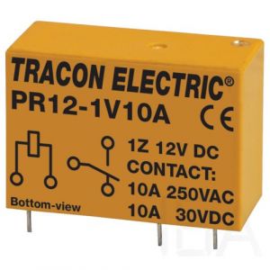 Tracon  Print relé, PR12-1V10A,  12V DC / 1×CO (10A, 230V AC / 30V DC) Miniatűr print relé 0