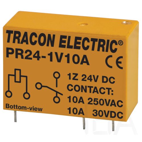 Tracon  Print relé, PR24-1V10A,  24V DC / 1×CO (10A, 230V AC / 30V DC) Miniatűr print relé 0