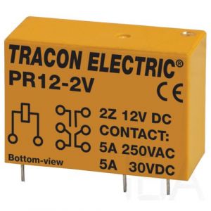 Tracon  Print relé, PR12-2V,  12V DC / 2×CO (5A, 230V AC / 30V DC) Miniatűr print relé 0