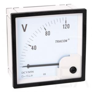 Tracon  Analóg egyenáramú voltmérő 96×96mm, 120V DC, DCVM96-120 Egyenáramú feszültségmérő 0