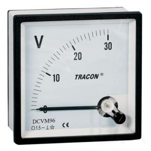 Tracon  Analóg egyenáramú voltmérő 96×96mm, 250V DC, DCVM96-250 MŰSZER