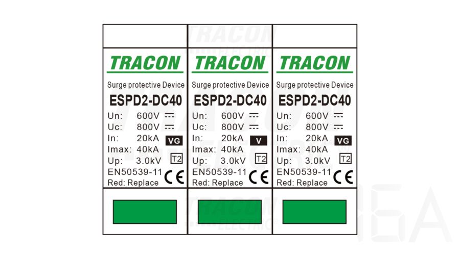Tracon  túlfeszültség levezető betét, T2 DC típusú VG, 600V, ESPD2-DC40-600VG Túlfeszültség levezető 1