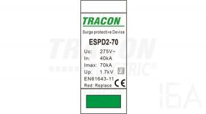Tracon  túlfeszültség levezető, T2 AC típusú, cserélhető betéttel, ESPD2-70-1P Túlfeszültség levezető 1