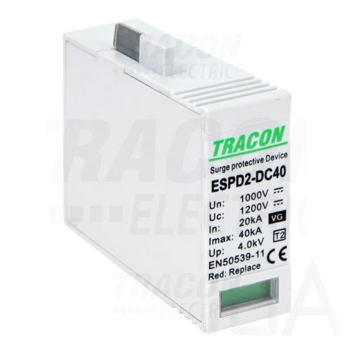 Tracon  túlfeszültség levezető, T2 DC típusú VG, betét 1000V, ESPD2-DC40-1000VG Túlfeszültség levezető 0