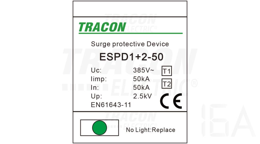 Tracon  túlfeszültség levezető, T1+T2 AC típusú, egybeépített, ESPD1+2-50-1P Túlfeszültség levezető 1