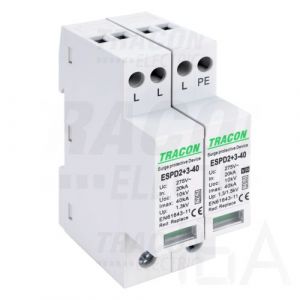 Tracon  túlfeszültség levezető, T2+T3 AC típusú, egybeépített, ESPD2+3-40-3+1P Túlfeszültség levezető