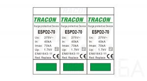 Tracon  túlfeszültség levezető, T2 AC típusú, cserélhető betéttel, ESPD2-70-3P Túlfeszültség levezető 1