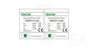 Tracon  túlfeszültség levezető, T1+T2 AC típusú, egybeépített, ESPD1+2-50-2P Túlfeszültség levezető 1