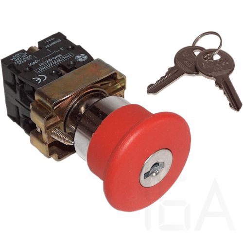 Tracon  Reteszelt gombafejű vészgomb, fémalap, piros, kulcsos, NYGBS9445P Vésznyomógomb komplett 0