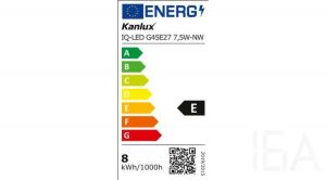 Kanlux IQ-LED G45E27 7,5-NW 830lm természetes fényű E27 kisgömb led izzó, 27310 E27 LED izzó 1