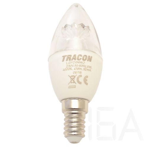 Tracon  LGYD6NWO Fényerő-szabályozható gyertya burájú LED fényforrás 6W E14 LED izzó 0